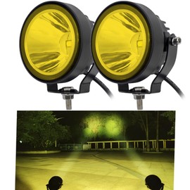 LED Round Yellow Driving Fog Lights OffRoad Driving Spot Lights 2Pcs 4 Inch Super Bright LED Pod lights Work Auxiliary Lights Ditch Lights fit for ATV UTV SUV Pickup Motorcycle Truck Car Golf Boat