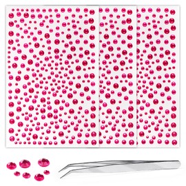 Self Adhesive Face Gems and Pearls for Makeup, Festival Jewels, Hair Gems, Rhinestone Stickers for Face, Eye, Makeup, Nail, Body, Crafts 3/4/5/6 mm 975Pcs (06.gem_Rosered)