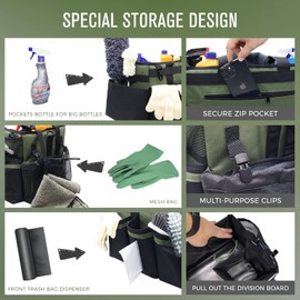 SCAVATA Wearable Cleaning Caddy Organizer with Handle & Shoulder Straps for Housekeepers, Under Sink & Car Cleaning Tool Organizer Bag with 4 Foldable Dividers (Green)