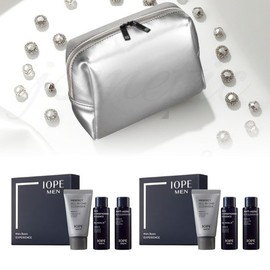 IOPE 실버 스퀘어 파우치+아이오페 맨 바이오 3종 여행용 키트 x 2개입 세트 Silver Square Pouch + Iope Man Bio 3-Type Travel Kit x 2 Sets