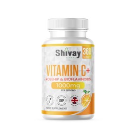 Vitamin C 1000mg per Serving | 360 Vegan Tablets - 6 Month Supply | Vitamin C with Rosehip and Bioflavonoids | High Strength Immune System and Energy Supplement | Made in The UK by Shivay Herbals