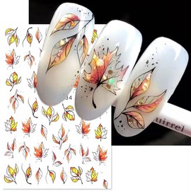 Autumn Maple Leaf Nail Art Stickers Fall Leaf Nail Decals 6PCS Leaf Plant 3D Self-Adhesive Nail Art Supplies Decals Fall Sticker for Nails Holiday Manicure Accessories for Women Nail Art Decorations