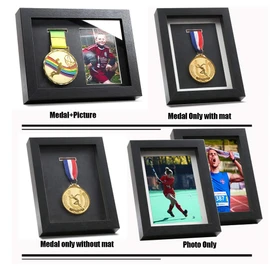 Medal Display Shadow Box - Single Medal Display case - Perfect Medal Display for Runners, Marathon, Race Winner,Soccer, Football, Gymnastics & All Sports (Black, 6x8)