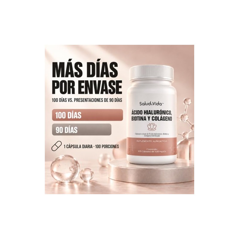 Colágeno Hidrolizado, Ácido Hialurónico y Biotina | 100 Cápsulas de