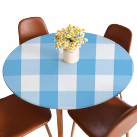 Guxxuil Light Blue White Checkered Round Table Cloth Cover Plaid Vintage Gingham Squares Plaid Tablecloth for Indoor Outdoor Picnic Party Fit for 40"-44" Round Tables