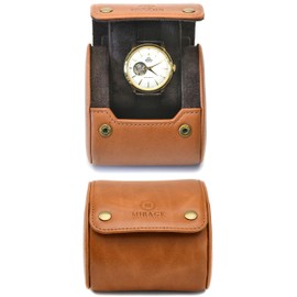 Brown Full Grain Leather Watch Roll Travel Case for Men - 2 Watch Case Storage Organizer and Display