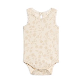 Colored Organics Unisex Baby Organic Cotton Bodysuit - Luna Lace Tank One Piece - Aria Floral/Beige Lace 12-18M