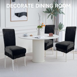 WENZMOC Velvet Dinning Room Chair Covers Soft & Breathable Dining Chair Covers Set of 4, Washable Stretch Velvet Slipcovers Chairs Cover with Skirt for Banquet Home Kitchen (Black)