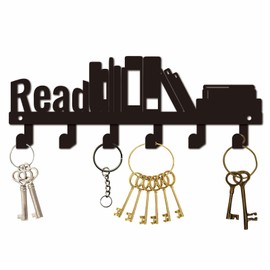CREATCABIN Metal Key Holder Wall Mount Decorative Key Hooks for Wall Read Books Design Coat Rack with 6 Hooks Wall Art Decor for National Reading Day Clothes Bag Organizer Storage Entry 10.6x3.9Inch