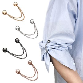 FloralGrace Pack of 4 Multi Functional Magnetic Clothes Clips, Strong Hijab Magnets with Chain, Magnetic Brooch without Pin for Cardigan, Sleeve Cuffs