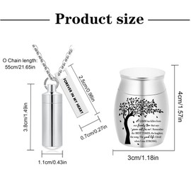 QRBNFRDE 8Pcs Urn Necklace for Ashes Tree of Life Cremation Urn Waterproof Carved Ashes Locket with Cylinder Jewelry for Ashes with Forever in my heart ﻿ ﻿ (8Pcs)