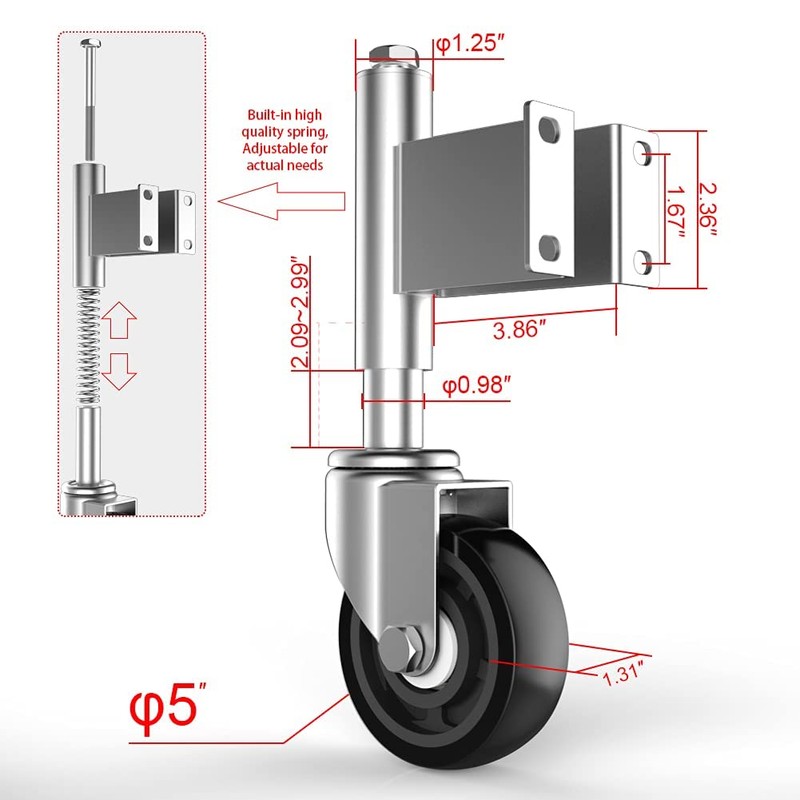 Homhoo Spring Loaded Gate Casters 5” Heavy Duty Gate Caster