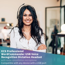 ECS WordCommander USB Voice Recognition Headset, Dual Ear, Noise-Cancelling Boom Mic, Premium in-Line Sound Card, Pro-Flex Wire, Ideal for Voice-to-Text, Superior Audio Quality, Comfortable Fit