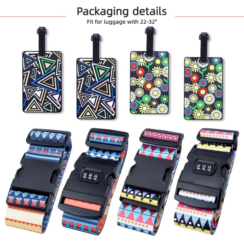 Hivia Pack of 4 Luggage Straps with Lock + 4