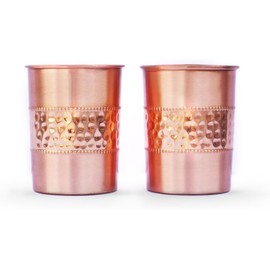 ANCIENTIMPEX Set of 2 Hammered and Plain Copper Cups 250ml Capacity for Ayurveda Health Benefits (Straight) ANC-CT-103