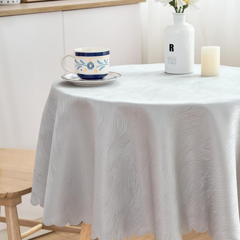 SPRICA Round Jacquard Tablecloth 120cm Water Resistance Solid Colour Table