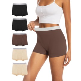 TIICHOO Period Underwear Heavy Flow Period Boxers for Women Leakproof Underwear Boyshorts Pack of 5(3X-Large, 2 Black/2 Beige/Brown)