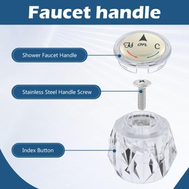 Faucet Handles Replacement Compatible with Delta Faucet RP2391, Single Clear Knob Handle Kit with Offset Hole for Shower/Tub, 2-1/2" H x 2-1/8" W, Shower Faucet Knob Replacement, Clear Acrylic Finish