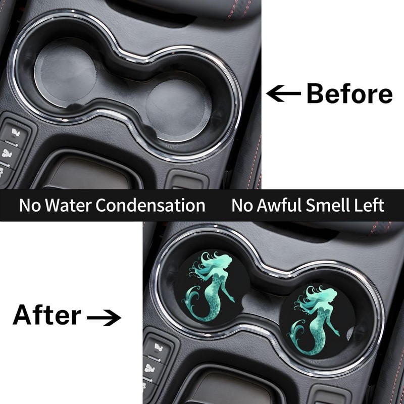 Neukim 2pcs Car Cup Holder Coaster Car Coaster Green Mermaid