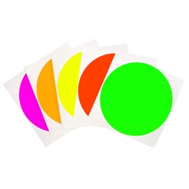 ChromaLabel 4 Inch Round Removable Color Code Dot Stickers, Inventory Labels, 5 Assorted Colors, 100 Variety Pack, Fluorescent