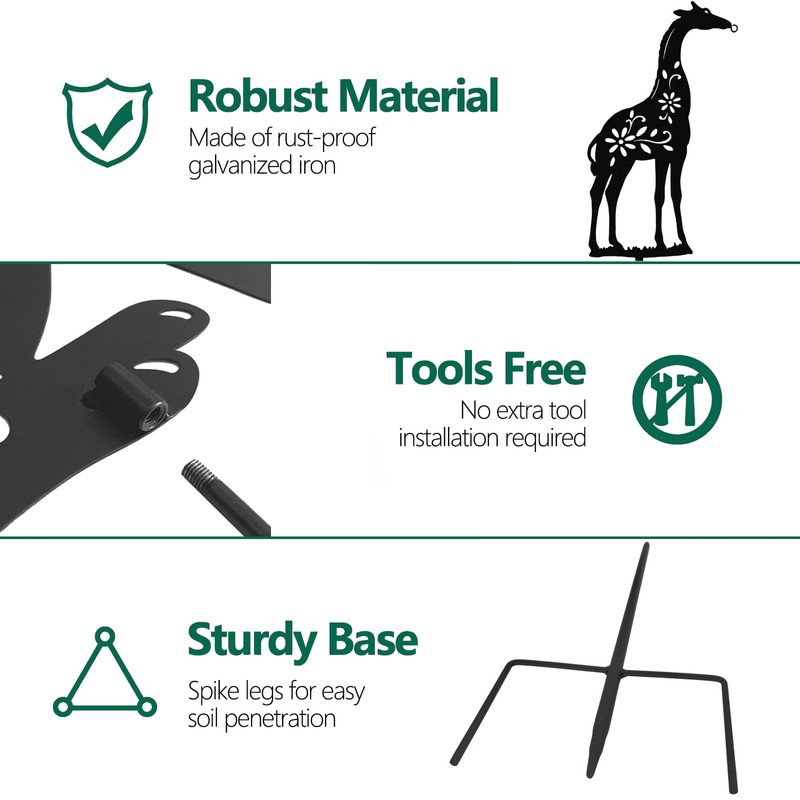 Solar Giraffe Garden Stakes Outdoor Solar Decor Metal Giraffe Holding