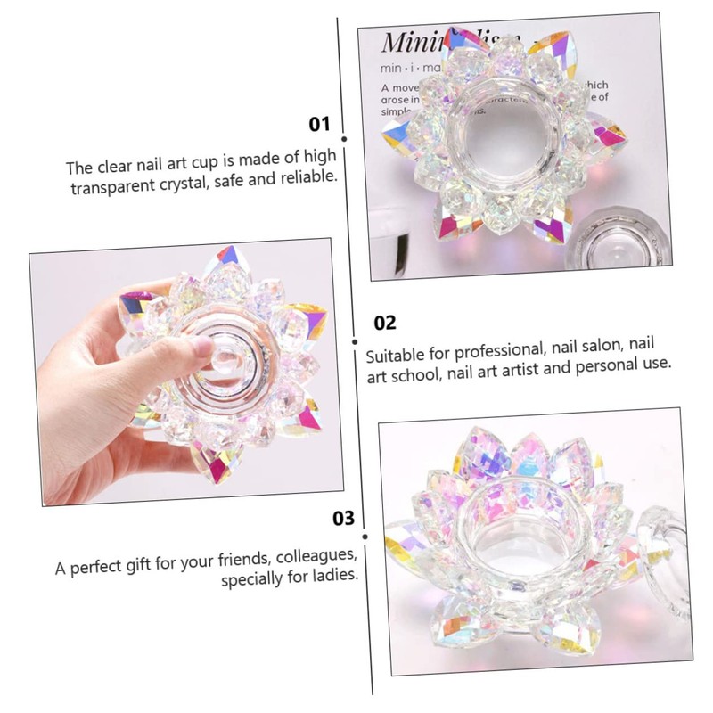 Ipetboom Elegant Crystal Nail Art Bowl Cup with Lid Durable