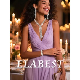 ELABEST Long Rhinestone Necklace Statement Tassel Necklaces Crystal Layered Y Chain for Women (3 Pack Silver Necklace Bracelet Earrings)