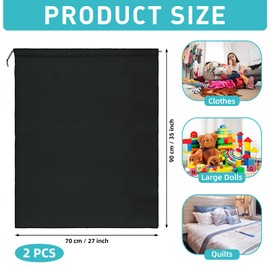 Large Laundry Bag Travel, 2 Pieces 70 x 90 cm Laundry Bag, Laundry Bag Dirty Laundry with Drawstring, Portable Laundry Bag Motorhome for Travel Camping Apartments Storage (Black)