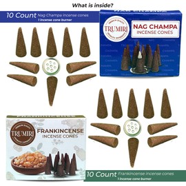 Incense Cones - Combo Pack of 20 Cone Incense - 10 Frankincense + 10 Nag Champa - Insence Cones - Incense Cones Scented - Cone Incense Scents - Insense Cones - Incent Cone