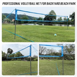 2025 Outdoor Professional Volleyball Net Set for Backyard Beach with Tetoron Net, Adjustable 2" Aluminum Poles, PU Volleyball,Carry Bag - Easy Setup & Anti-Sagg with 2 Tension Adjusters (Blue)