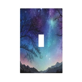Spshian Light Switch Cover Plate Purple Galaxy Starry Sky Forest Mountains 1 Gang Switch Plate Covers Single Toggle Wall Plates Decorative Electrical Faceplate for Bathroom Bedroom Decor