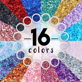 Chunky Cosmetic Holographic Glitter I Body, Face & Hair Safe I 16 pack + 1 glitter primer