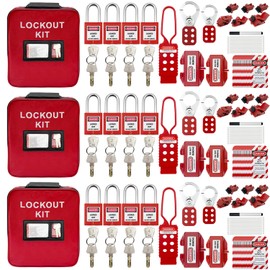 SAFBY 3-in-1 Lockout Tagout (Loto) Kit–Complete OSHA Safety Group Lock Out Hasps, Tag Out Clamp-On Circuit Breaker Lockout for Universal Multi- Pole Breaker Electrical Kits Station (3 Kits in 1)