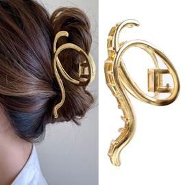 HAPVITAL Hair Claw Hair Clip, Office, Simple, Hair Accessory, Hair Ornament, Large, Office, Korean Style, Women's, Popular, Hair Clip, Stylish, Gift, Clip (Gold, Minimalist)