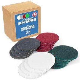 5" Abrasive Pad Hook & Loop Round Non-Woven Surface Prep Discs, Polish Wood, Strip Paint, Remove Rust, Deburring, Oxidation, Coarse, Medium, Fine Scuff Pads - 240 320 800 Grit - 16 Pack (Assorted)