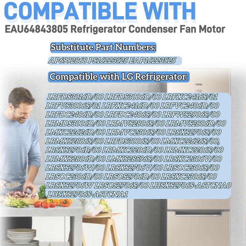 EAU64843805 Refrigerator Condenser Fan Motor Assembly Compatible with LG/Kenmore Refrigerator,