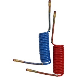 TORQUE Coiled Air Line Hose Set Red & Blue Assembly Brake Coil 15 ft Length and 2 x 12 in Lead (Replaces Tectran 17215, Velvac 022025, Phillips 11-315, Tremec Sloan 451036, W1512) (TR022025)