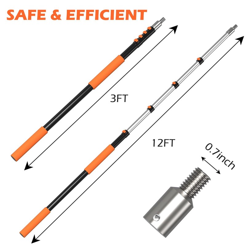 AgiiMan 18FT Reach Telescoping Pole - 3 to 12FT Extension