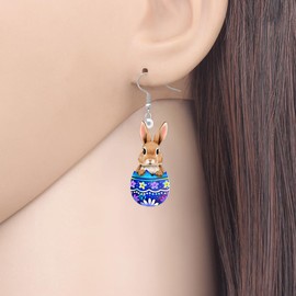 YAYAKO Acrylic Easter Bunny Earrings Brown Rabbit Colorful Egg Dangle Drop Gifts for Women Spring Holiday Style Jewelry Lightweight Hypoallergenic Fun Accessories (Blue)