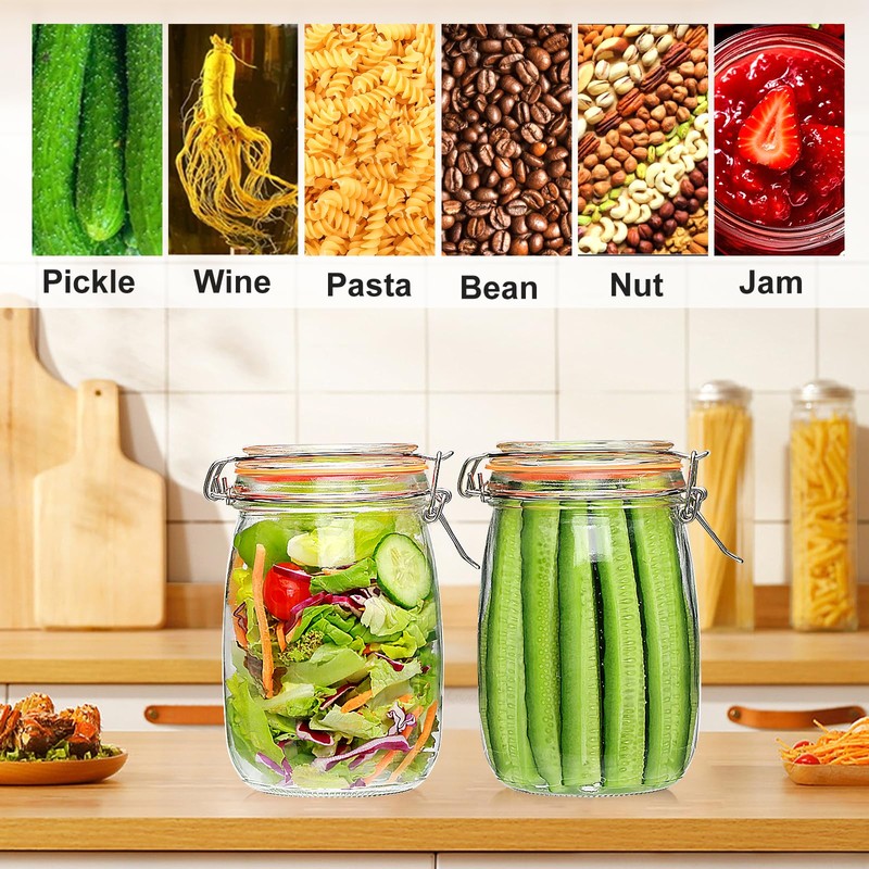 Encheng 32 oz Wide Mouth Mason Jars with Airtight Hinged