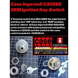 Case Ingersoll C30268 OEM Ignition Key Switch 200 & 400 Series Tractors