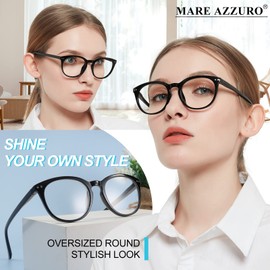 MARE AZZURO Reading Glasses Women Round Reader 0 1.0 1.25 1.5 1.75 2.0 2.25 2.5 2.75 3.0 3.5 4.0 5.0 6.0 (Black 350)