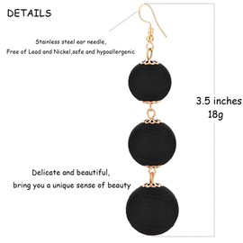 Thread Ball Dangle Earrings Bohemia Thread Wrapped Triple Balls Drop Earrings Tassel Cute Lantern Beaded Ball Soriee Drop Earrings for Women