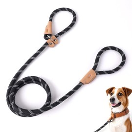 Escape-Proof Slip Lead & Training Leash | 2-Tonne Climbing Rope | 180cm Adjustable for Small/Medium Dogs 10-80 lbs | Ideal for Night Walks & Hiking