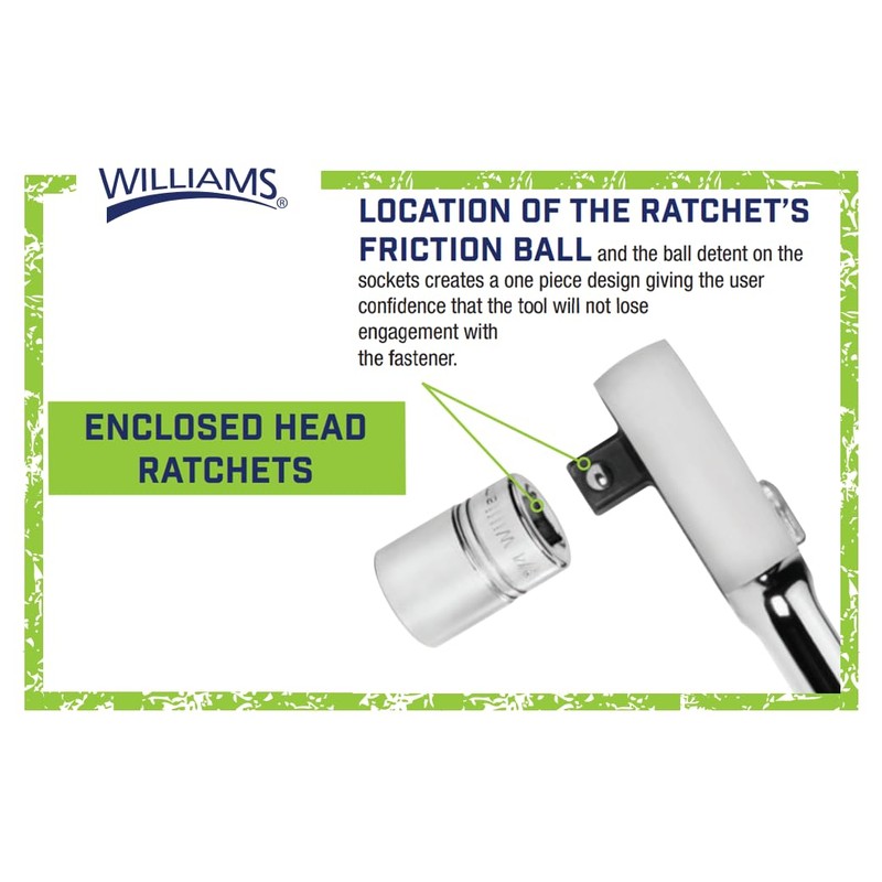 Williams JHWS-52EHA 1/2-Inch Drive Enclosed Head Ratchet with Chrome Finish,
