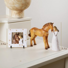 NAN ZAI NAN FANG Angel Embraceing Horse Statue 5.5" Equestrian Friendship Gifts for Horse Lovers Women Cowgirls Loss of Sympathy Remembrance Gift Resin Sculpted Hand-Painted Figure(Frame for Free)