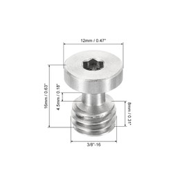 PATIKIL 3/8"-16 Thread 16mm Length Camera Quick Release Screw Tripod Screw, 3 Pack Stainless Steel Hex Slot Screws for DSLR Camera Rig Accessories, Silver