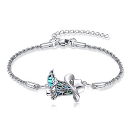 URONE Cowboy Bracelet 925 Sterling Silver Cowgirl Boot Hat Bracelet Western Jewelry For Women Men