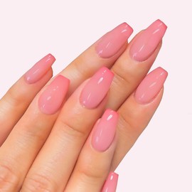 24 Pcs Press On Nails, Pink Fake Nails, Acrylic Full Cover False Nails for Women and Girls, Nail Glue Included