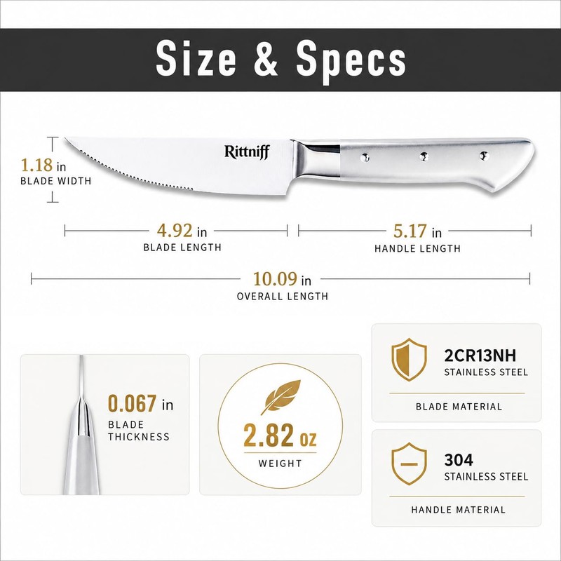 Steak Knives Set of 4, 5-Inch Serrated Stainless Steel Dinner